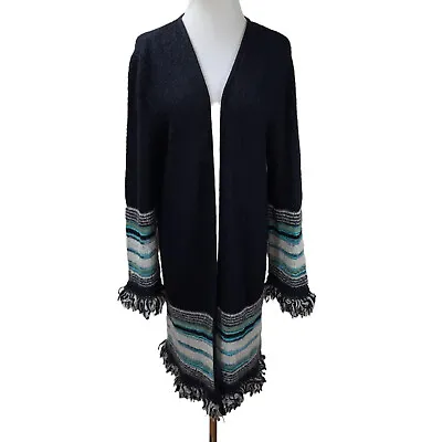 Vintage MISSONI Fringe Trim Long Wool Mohair Sweater Coat IT46 Sz M - L Cardigan • $228.50