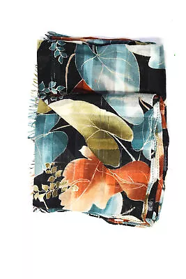 Loro Piana Womens Fringe Trim Cashmere Silk Knit Floral Scarf Black Multi • $104.99
