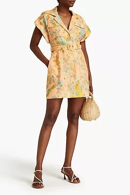 BNWT Zimmermann Belted Floral-print Linen Mini Shirt Dress Size 3 • $520