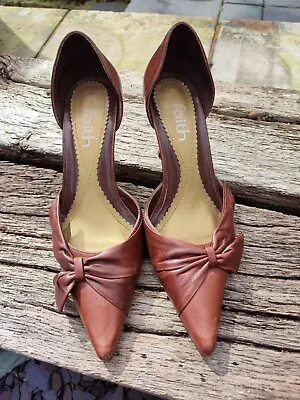 FAITH Brown High-heel Leather Dress Shoes With Leather Bow • £20