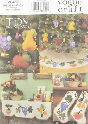 Vogue Craft Sewing Pattern 7624 Bountiful Christmas Tree Skirt Fruit Ornaments • $7.48