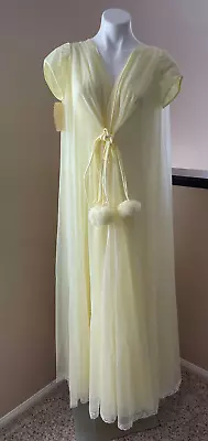 Nwt Vtg Sz M Lucie Ann Gown & Robe Fancy Yellow Pom Pom Peignoir Set - Gorgeous • $299