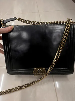 Authentic Chanel Boy Bag Large Black Hard To Fine. Classic Gold Hardware • $2998