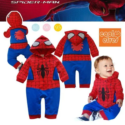 Baby Superhero Spiderman Hooded Romper Newborn Infants Cosplay Costume Jumpsuit • £8.39