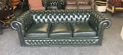 Green Leather Chesterfield 3 Seat Sofa UK DELIVERY £99 • £569