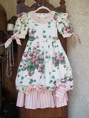 Sarah Kent Vintage Party  Girls  Dress Ruffles Pink Floral Big Bow Lace Sz 7 • $58