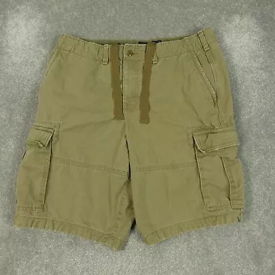 Abercrombie & Fitch Mens Cargo Shorts W33 Beige Button Fly Cotton Drawstring • £29.99