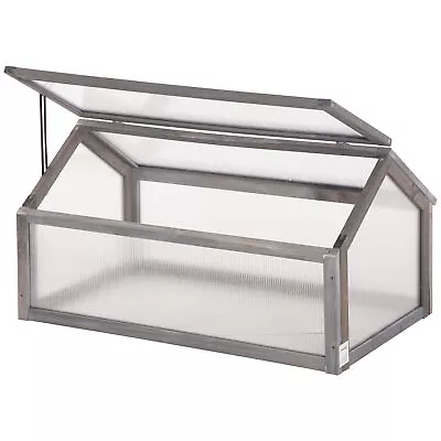 Outsunny Wooden Cold Frame Greenhouse Garden Polycarbonate Grow House Grey • £48.99