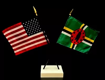 $13.95 • Buy 1 American & 1 Country Mini Rayon 4 X6  Desk Flag Set With Crossed 2-Hole Base