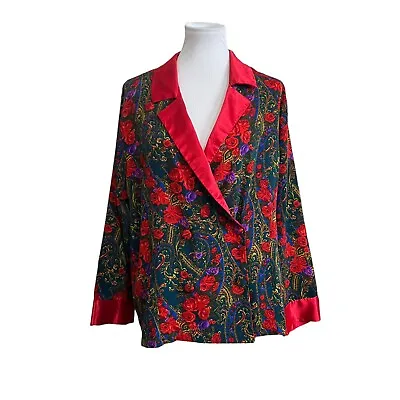 Vintage Victoria’s Secret Gold Label Floral Blouse Collared Robe Smoking Jacket • $37.50