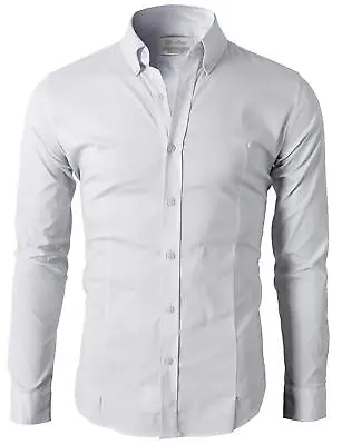 Men's Casual Shirt Button Down Slim Fit Long Sleeve Formal Shirts PS24 • £13.99