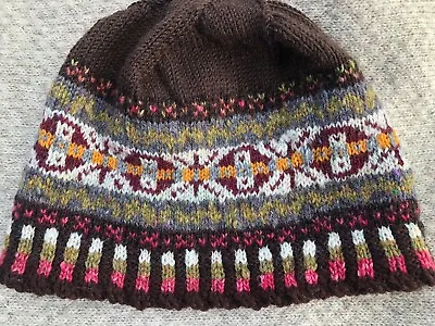 Unisex Hand Knitted Shetland Fair Isle Beanie 100% Wool With Cashmere Size S • £18