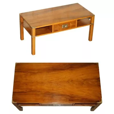 Fully Restored French Polished Burr Yew Wood Military Campaign Coffee Table • £1350