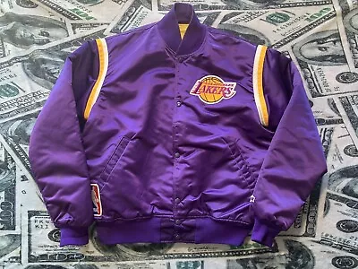 Vintage 90s LA Lakers Satin Snap Button Starter Jacket Purple • $135