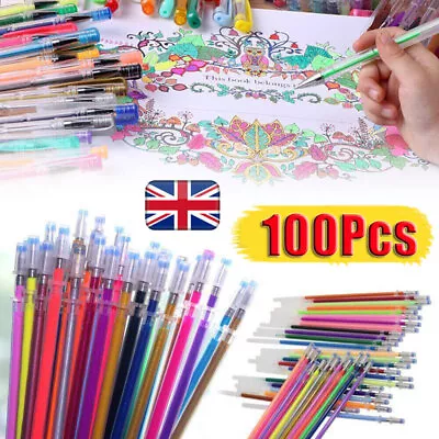 100 Colours Set Gel Pens Refills Books Markers Glitter Neon Metallic For Artists • £7.67