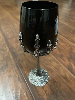 Halloween Gothic Skeleton Hand Wine Glass Goblet Silver Black Metal Stemmed • $21.94