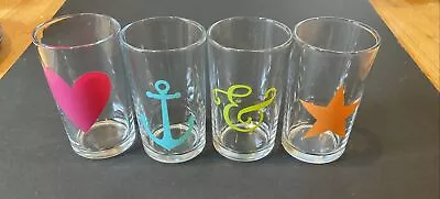 Set Of 4 Assorted Funky Unique Juice Glasses- I ❤️sailing  & Being A Star • $11