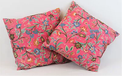 Pair (2) Throw Pillows Decorative Salmon Pink Floral Beads Beaded Boho Chic 16  • $22.80