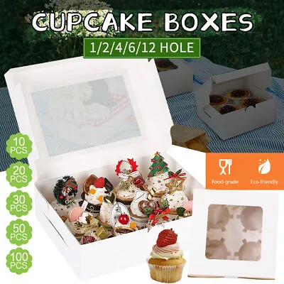 Cupcake Box1/2/4/6/12 Holes Window Face Muffin Wedding Party Gift Cup Cake Boxes • $7.08