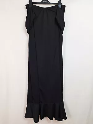 PrettyLittleThing Ladies Size 14 Black On Off Shoulder Pleated Hem Maxi Dress • £7.99