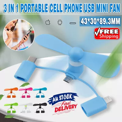 3 In 1 Travel Portable Cell Phone USB Mini Fan Android Mobile Cell Phone Quiet • $7.29