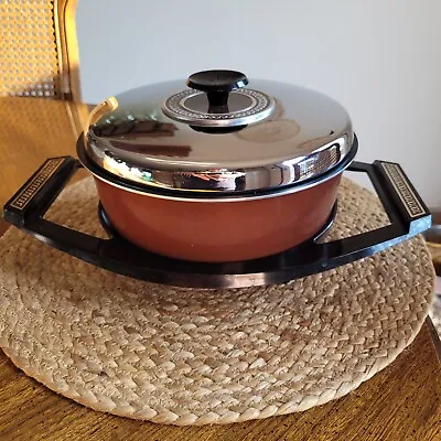 Vtg Mid Century Retro Brown Mirro Aluminum Cooking Pot Pan W/ Serving Stand MCM • $18.99