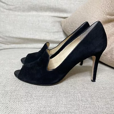 VC Signature Sz 7 Black Heels Peep Toe Pumps Kidsuede Slip On Timeless Classic • $44.99