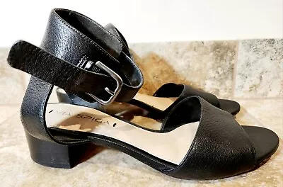 Via Spiga | Black Grained Leather Heeled Sandals Women's Size 7.5 M | CUTE! ✨️💖 • $48.95