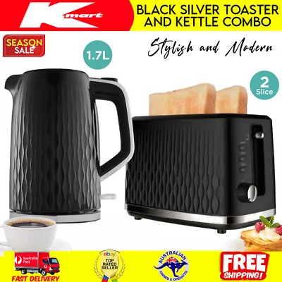 Electric 1.7L Kettle & 2 Slice Toaster Combo Set Cordless Boiler Toaster Black • $70.08