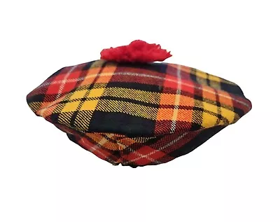 VTG Scottish Tartan Plaid Pom Pom 100% Wool Tam Golf Cap Hat EUC • $19.99