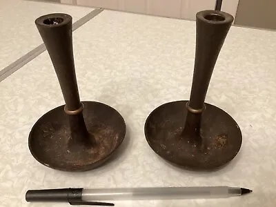 Antique Iron Candlesticks Pair-Mission Arts Crafts - Patina! • $99