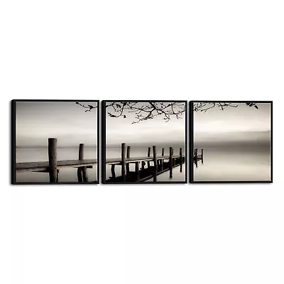 Large Black Framed 3 Piece B & W Landscapes Canvas Print Peace Ocean Beach • $79.79