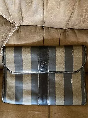 Vintage FENDI Pequin Stripe Vinyl Clutch Flap Hand Bag. • $180