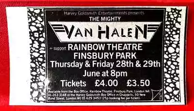 Van Halen Rainbow London Gig Vintage ORIG 1979 Press/Magazine ADVERT 4 X 2.5  • £1.99