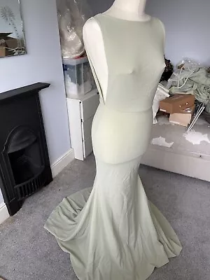 Sage Mint Green Fishtail Bridesmaid Dress V Back High Neck  • £1