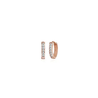 Rose Gold Flash 925 Silver Small 13mm Channel-set CZ Round Huggie Hoop Earrings • $14.99