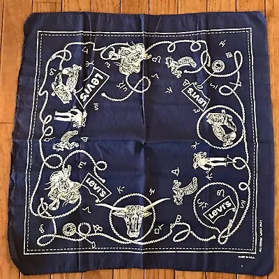 Vintage 50s Levis Bandana Navy Blue Cowboy Big E Era Wash Fast Cotton Made USA • $68