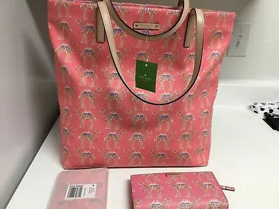 $299.99 • Buy Kate Spade Bon Shopper Spice Things Up Pink Camel Daycation ToteWallet Passport