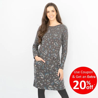 £25.95 • Buy White Stuff Dress Floral Womens Fleur Jacquard Jersey Grey Pockets Long Sleeve