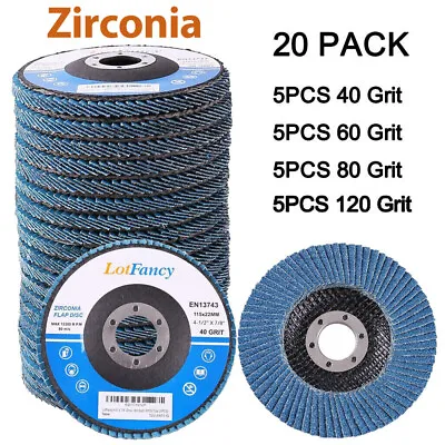 20PC 4.5  4-1/2x7/8  Zirconia Flap Disc 40 60 80 120 Grit Sanding Grinder Wheels • $21.66