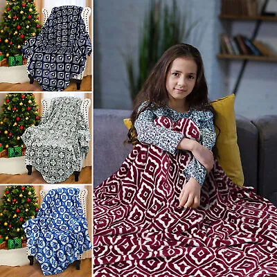 Luxury Flannel Blanket Soft Warm Reversible Fleece Blanket Throw Queen Size • $12.99