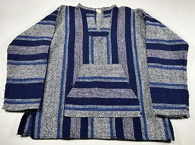 Mexican Baja Jacket Pullover Drug Rug Shirt Sweater Blue & Purple W Hand Pocket • $14.95