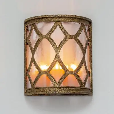 Gold Wall Sconce Candle Holder Wall Mounted Moroccan Lighting Aged Brass • £55