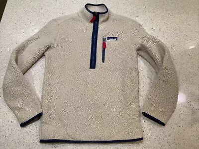 Patagonia Cream Deep Pile Fleece 1/2 Zip Logo Pullover Sweatshirt Men’s XXS • $39.90