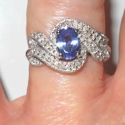 AAA Tanzanite & Diamond Ring 18ct White Gold- Size- P  (QVC ) • £390