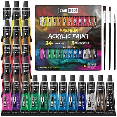 Acrylic Paint Set 12ml Perfect For Canvas Wood Ceramic Rock Fabric • £7.99