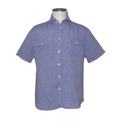 Neiman Marcus Sz L Shirt Men's Button-Down 100% Linen Lightweight Short Sleeve • $24.04