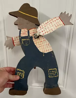 Vintage Hand Made Farmer In Overalls Whirligig Primitive Decor Folk Art 16  Tall • $49.90