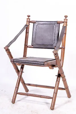 $1200 • Buy Faux Bamboo Mahogany Safari Campaign Folding Chair, Circa 1960's