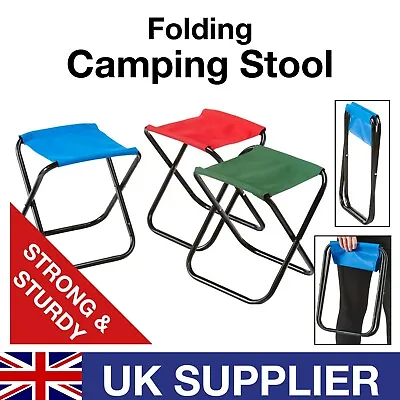 FOLDING CAMPING STOOL Picnic Travel Festival Fishing Seat Outdoor -3 Colours- UK • £7.45